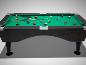 pool table with balls cue and rack Modèle 3D