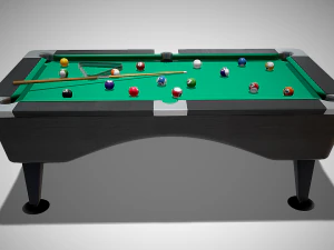 pool table with balls cue and rack 3D Model