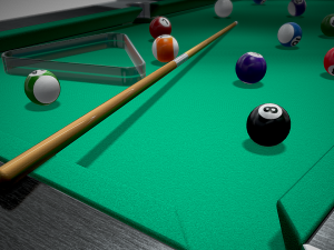 pool table with balls cue and rack Modèle 3D