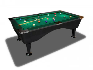 pool table with balls cue and rack 3D Model
