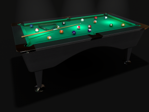 pool table with balls cue and rack Modèle 3D