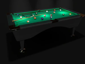 pool table with balls cue and rack 3D Model