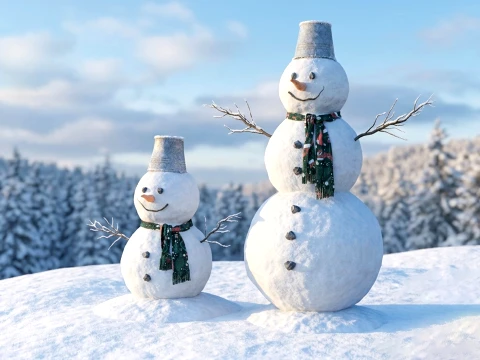 2 Snowmen High Poly PBR 3D Model