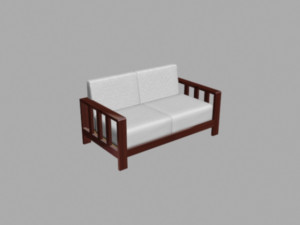 wood sofa double seat 3D Model