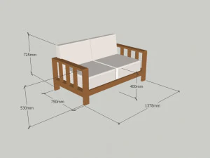 wood sofa double seat 3D Model