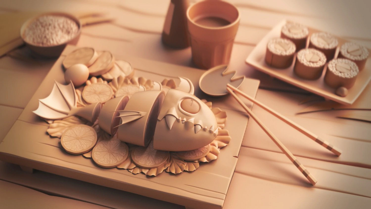 3D SCENE - SUSHI PIRHANA 3D Model .c4d .max .obj .3ds .fbx .stl .blend