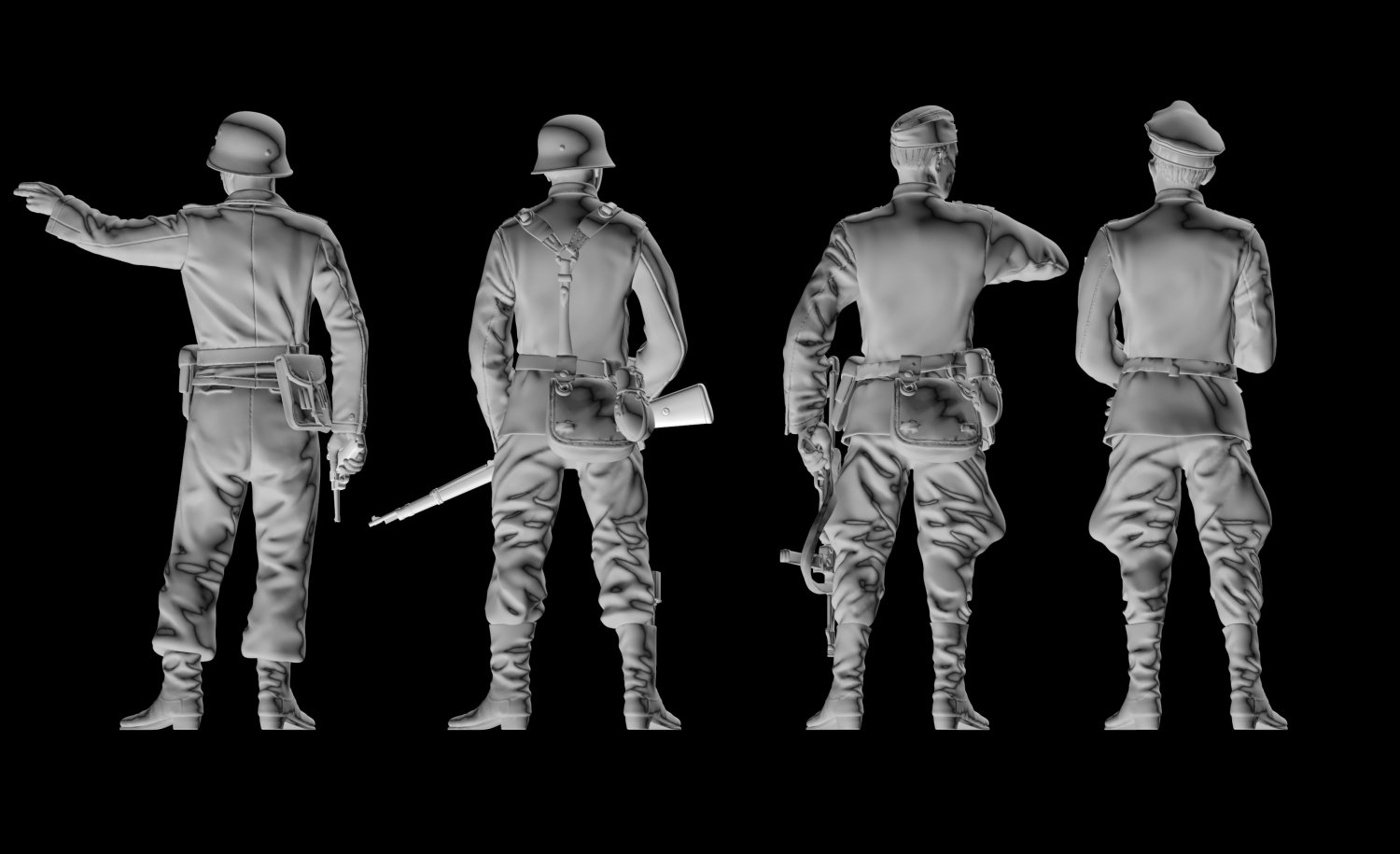 German soldiers and German officer Model 3D. 