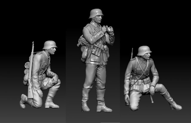 German officer and soldiers 3D 프린트 모델 .c4d .max .obj .3ds .fbx .stl .blend 