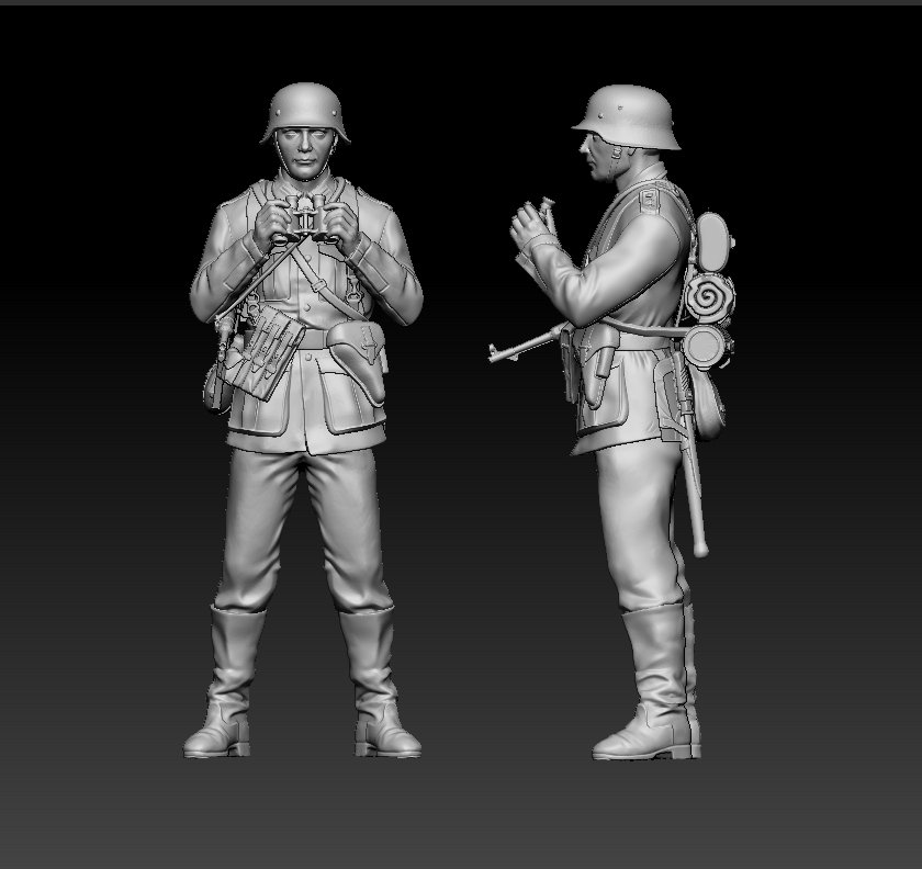 German officer and soldiers 3D Model. 
