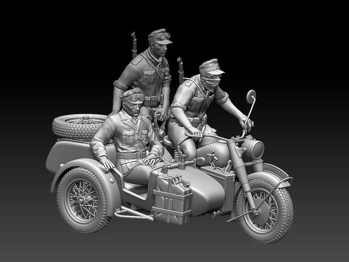 German motorcycle crew ww2 3D Print Model .c4d .max .obj .3ds .fbx .stl .blend
