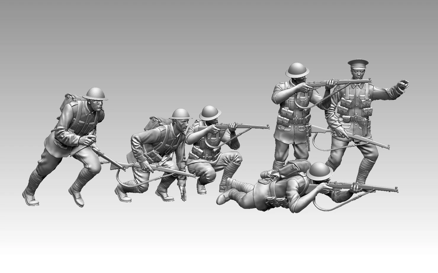 British soldiers ww1 3D Print Model .c4d .max .obj .3ds .fbx .stl .blend