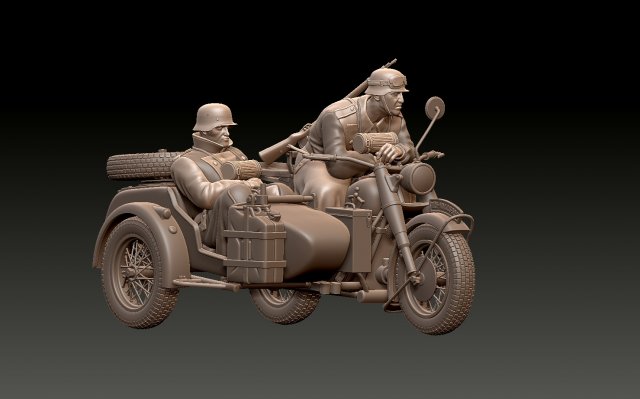 German motorcycle crew ww2 3D Принт Модель .c4d .max .obj .3ds .fbx .stl .blend 