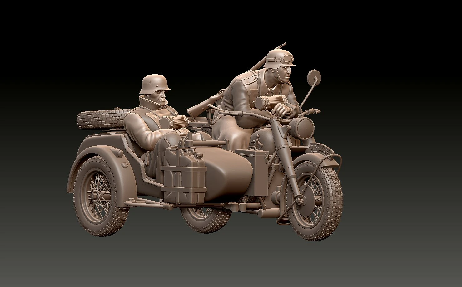 German motorcycle crew ww2 3D Print Model .c4d .max .obj .3ds .fbx .stl .blend 