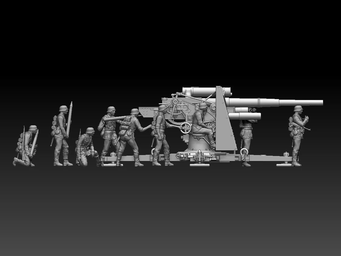 Flak 88 and soldiers 3D Print Model .c4d .max .obj .3ds .fbx .stl .blend