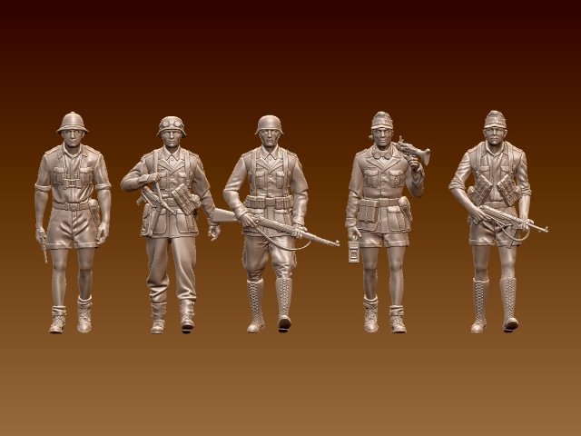 German soldiers Afrika Korps 3Dプリントモデル .c4d .max .obj .3ds .fbx .stl .blend 