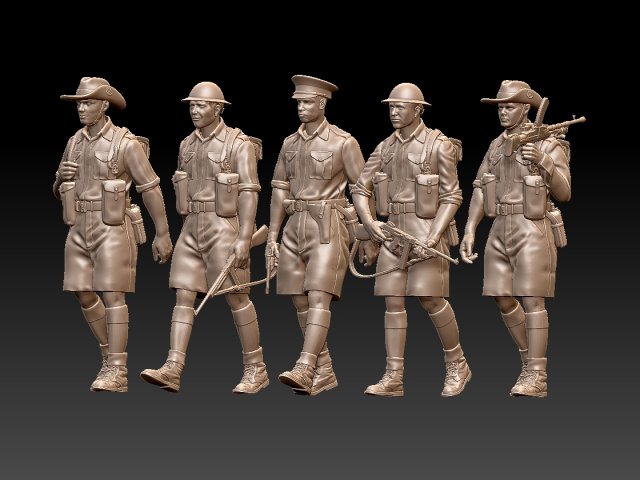 British Australia soldiers ww2 Model Cetak 3D .c4d .max .obj .3ds .fbx .stl .blend 