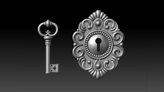 Key and keyhole Modèles 3D en vedette .c4d .max .obj .3ds .fbx .stl .blend 