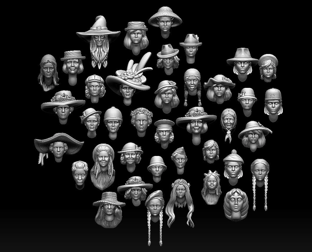 Female heads 3D Print Model .c4d .max .obj .3ds .fbx .stl .blend 