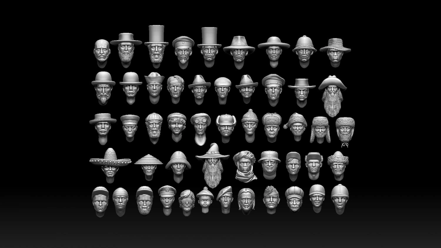 Male heads 3D Print Model .c4d .max .obj .3ds .fbx .stl .blend 