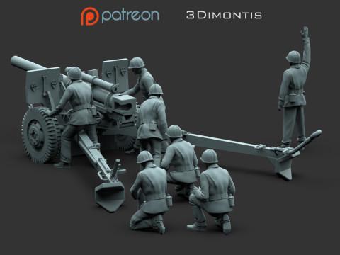 Tripula&ccedil;&atilde;o de artilharia de obus dos EUA 105 mm STL Segunda Guerra Mundial Artilharia americana Impress&atilde;o 3D Modelo 3D