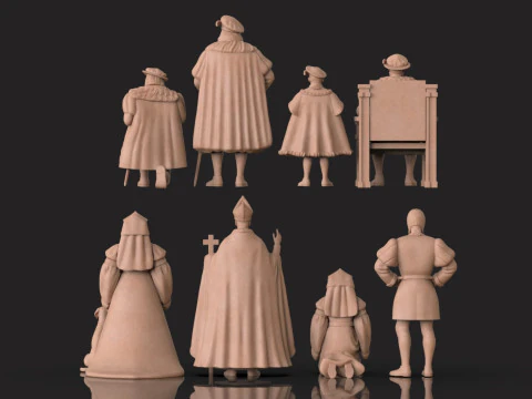 Medieval Nobility Clergy Figures Renaissance Royal Court STL 3D print model 3D Print Model