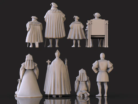 Medieval Nobility Clergy Figures Renaissance Royal Court STL 3D print model 3D Print Model