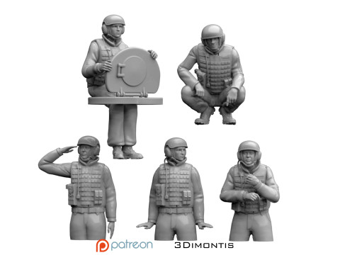 Modern Rus Tank Mürettebatı 3D Yazdırılabilir Figürler Rus Ordusu Tankerleri Reçine Minyatürleri 3D Model