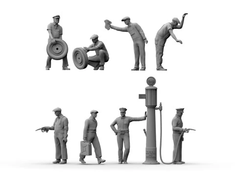 Personal de gasolinera Figura STL imprimible en 3D Modelo Diorama a escala 1-16 Modelo de impresión 3D