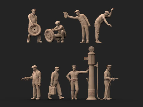 Personal de gasolinera Figura STL imprimible en 3D Modelo Diorama a escala 1-16 Modelo de impresión 3D