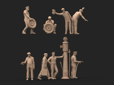 Personal de gasolinera Figura STL imprimible en 3D Modelo Diorama a escala 1-16 Modelo de impresión 3D