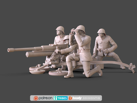 Dutch Soldiers WW2 Artillery Crew and Bohler anti tank cannon 3D print model 3D Print Model
