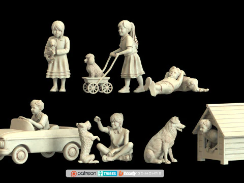 子供と犬セット スケール 3D プリント用の 116 STL ファイル 3Dプリントモデル