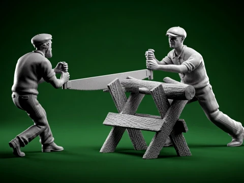 Carpenters with Two-Man Crosscut Saw 3D Print STL Model 135 Miniature Figures 3D Print Model
