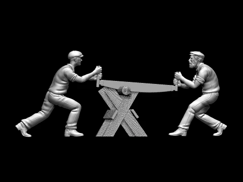 Carpenters with Two-Man Crosscut Saw 3D Print STL Model 135 Miniature Figures 3D Print Model