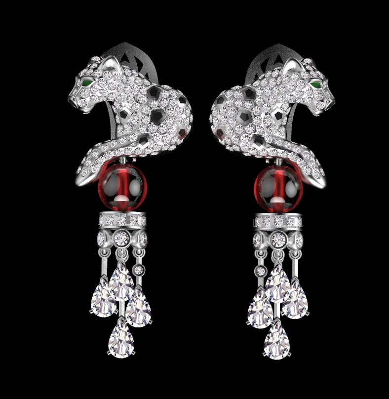 Earrings panther 3D Print Model .c4d .max .obj .3ds .fbx .stl .blend 