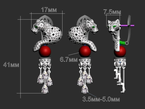 Earrings panther 3D Print Model