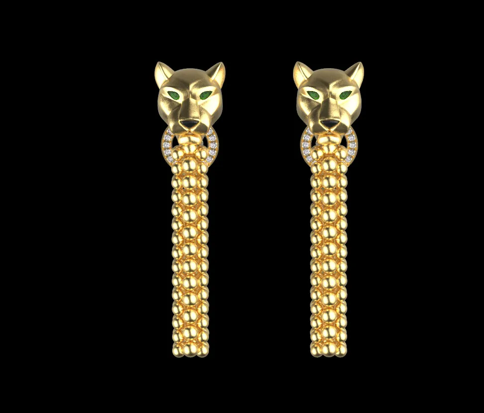 Earrings panther 3D Print Model .c4d .max .obj .3ds .fbx .stl .blend 