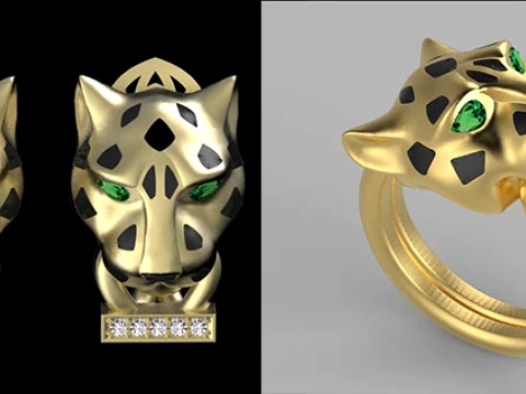 Ring Earrings Panther 3D Print Model
