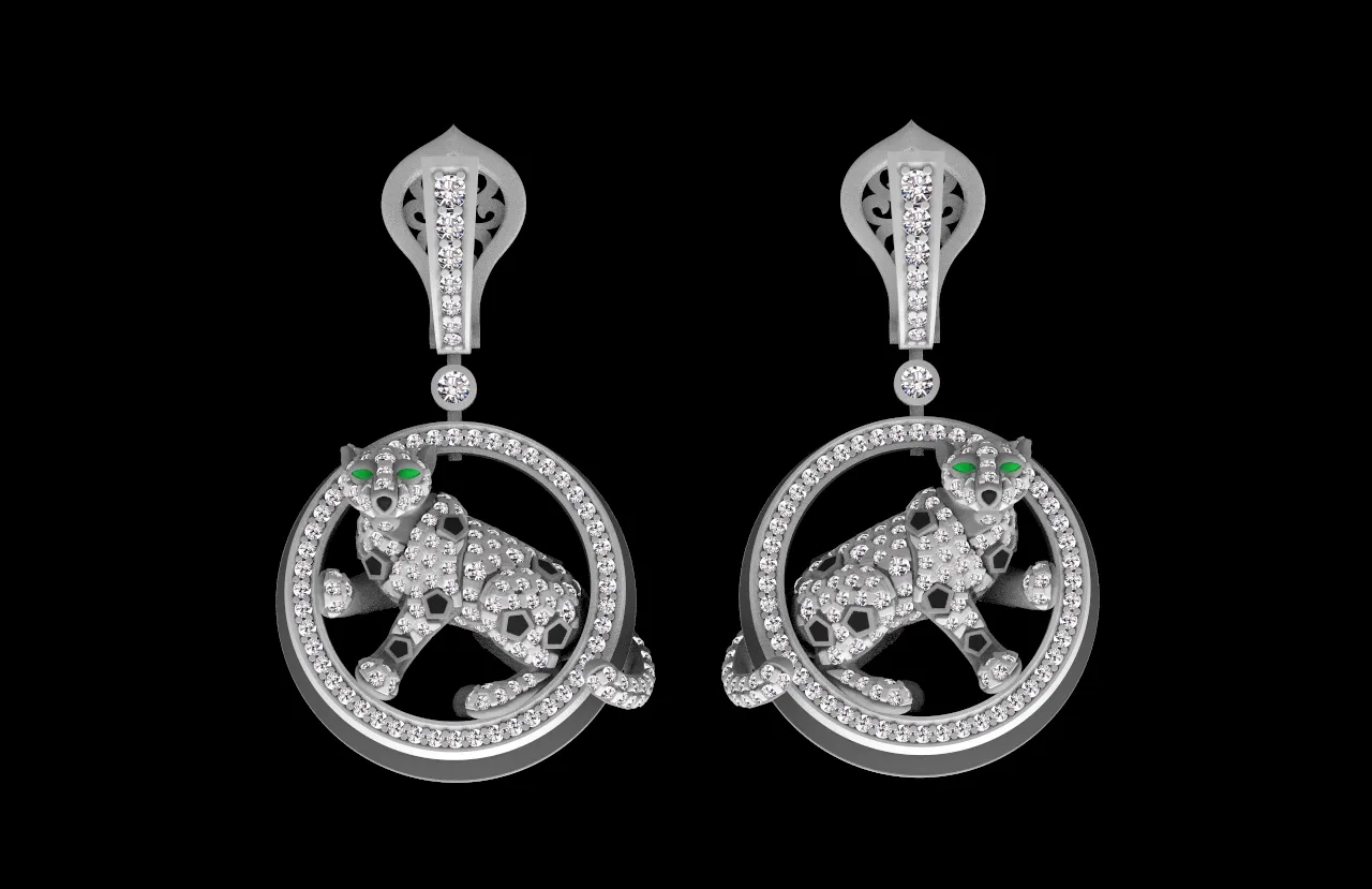 Earrings panther 3D Print Model .c4d .max .obj .3ds .fbx .stl .blend 