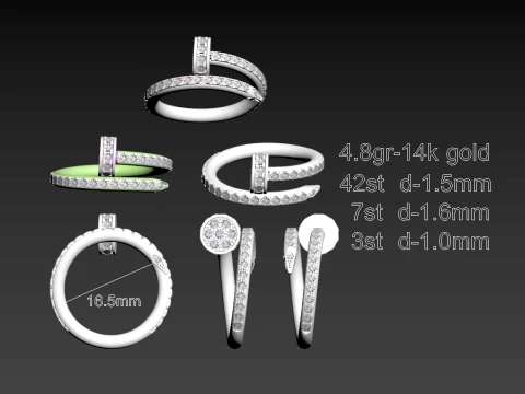 Earrings ring nail 3D Print Model
