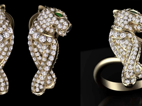 Earrings ring panther 3D Print Model
