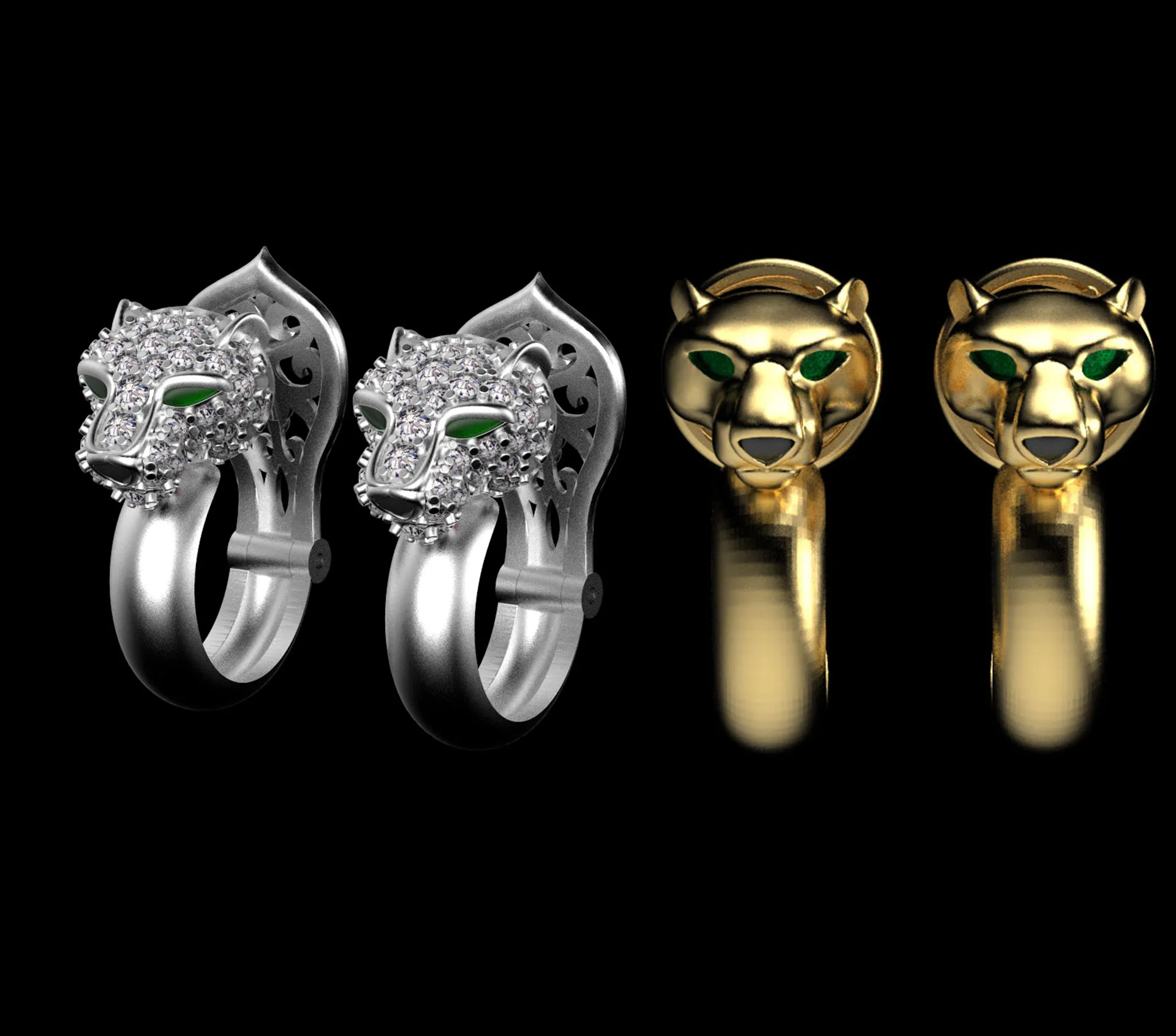 Earrings panther 3D Print Model .c4d .max .obj .3ds .fbx .stl .blend 
