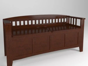 ウォールナット製収納ベンチ 分割座面付き 3Dモデル