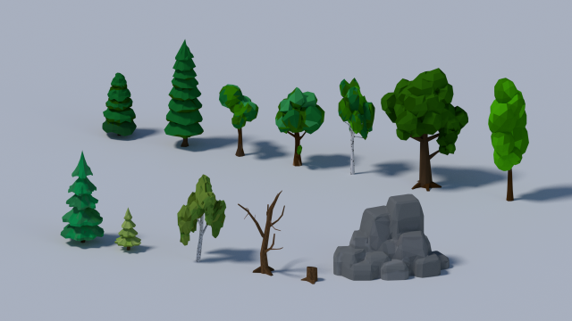 Low-poly trees 3D Model .c4d .max .obj .3ds .fbx .stl .blend 