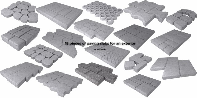 18 pieces of paving slabs for an exterior 3D 模型 .c4d .max .obj .3ds .fbx .stl .blend 