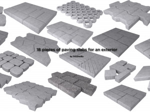 18 pieces of paving slabs for an exterior 3D Model