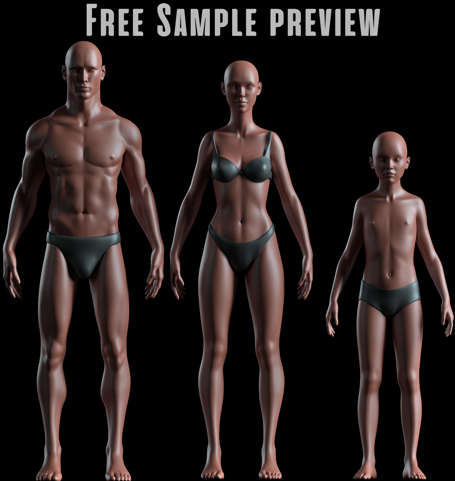 realistic human basemesh - free sample preview 3D Model .c4d .max .obj .3ds .fbx .stl .blend 