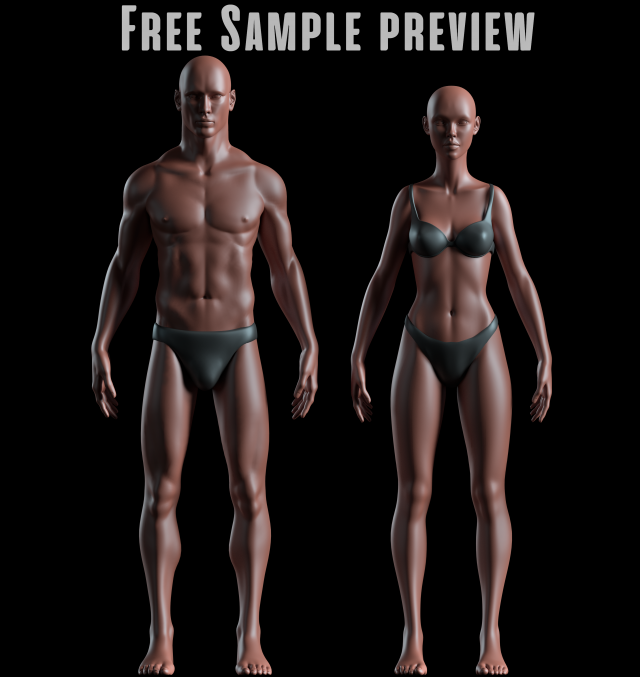 realistic human basemesh - male female - free sample preview 3D Model .c4d .max .obj .3ds .fbx .stl .blend 