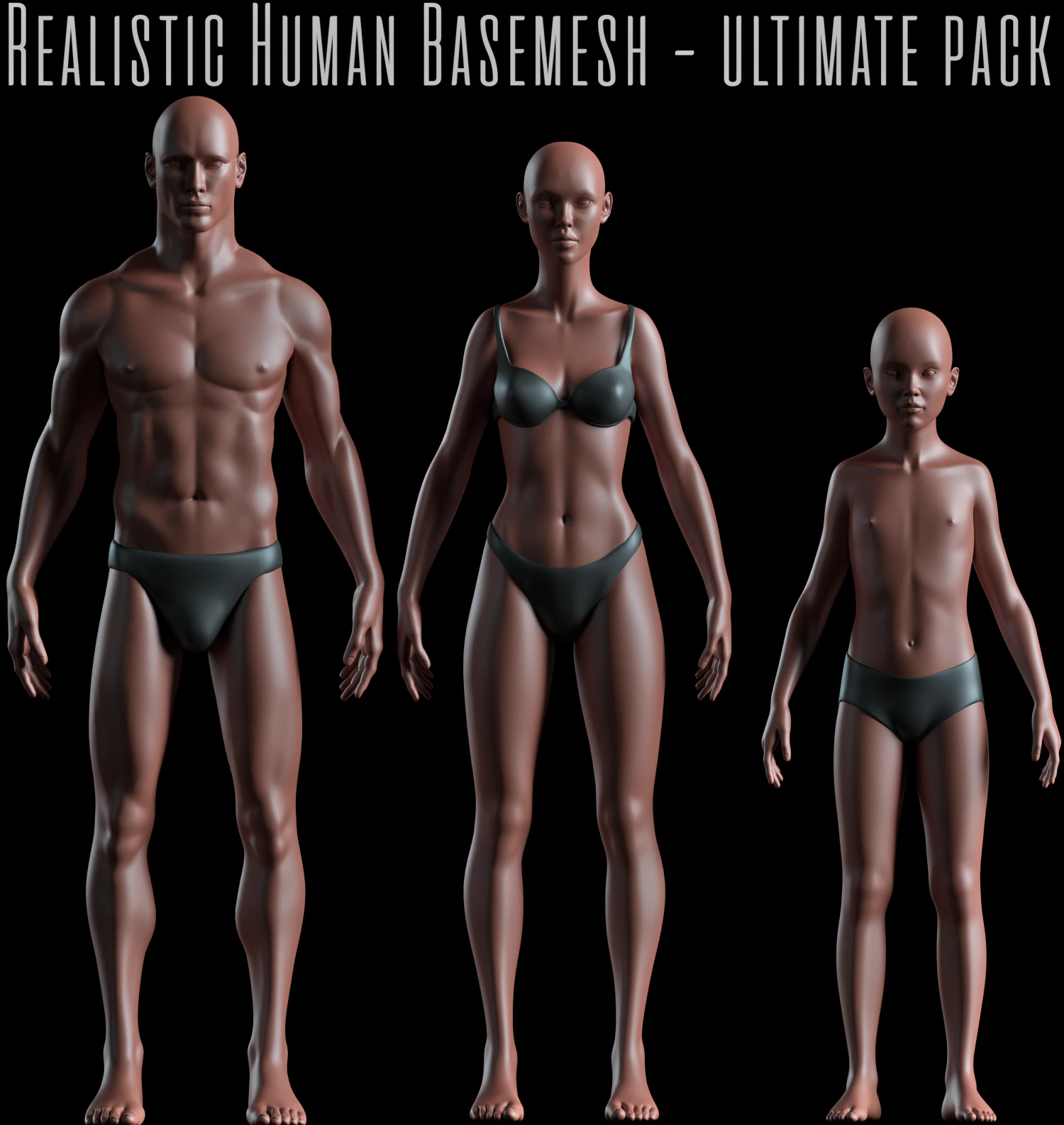 realistic human basemesh - rigged - uvmapped - ultimate pack 3D Model .c4d .max .obj .3ds .fbx .stl .blend 