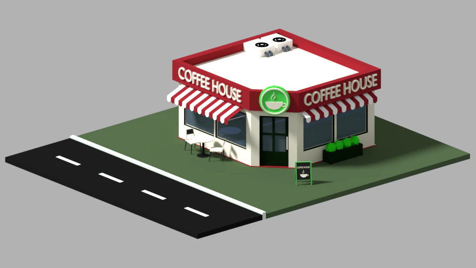 koffee haus low poly 3D Model .c4d .max .obj .3ds .fbx .stl .blend 
